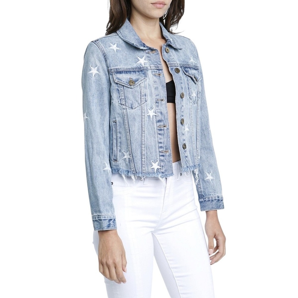 Pistola XS Denim Jacket Embroidered Star Raw Hem Jean Americana July Fourth 1126